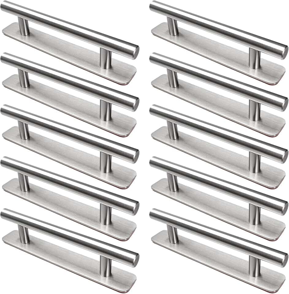 10 Stück Selbstklebende Möbelgriffe, Edelstahl Schrankgriffe, Ohne Bohren Griffe, Türgriffe, Schubladengriffe für Küchenschränke, Schiebetüren, Balkontür, Fenster, 128mm, Silber