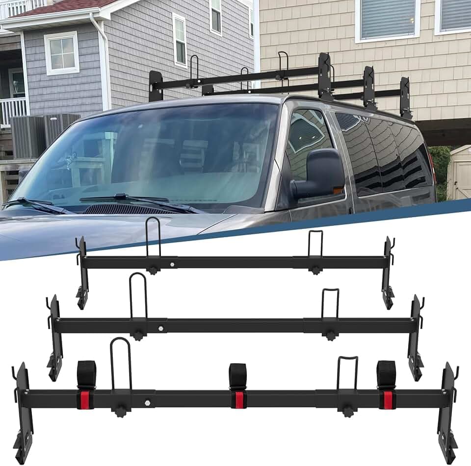 Universal Van Roof Rack 3 Bar Set, Black Van Roof Ladder Rack