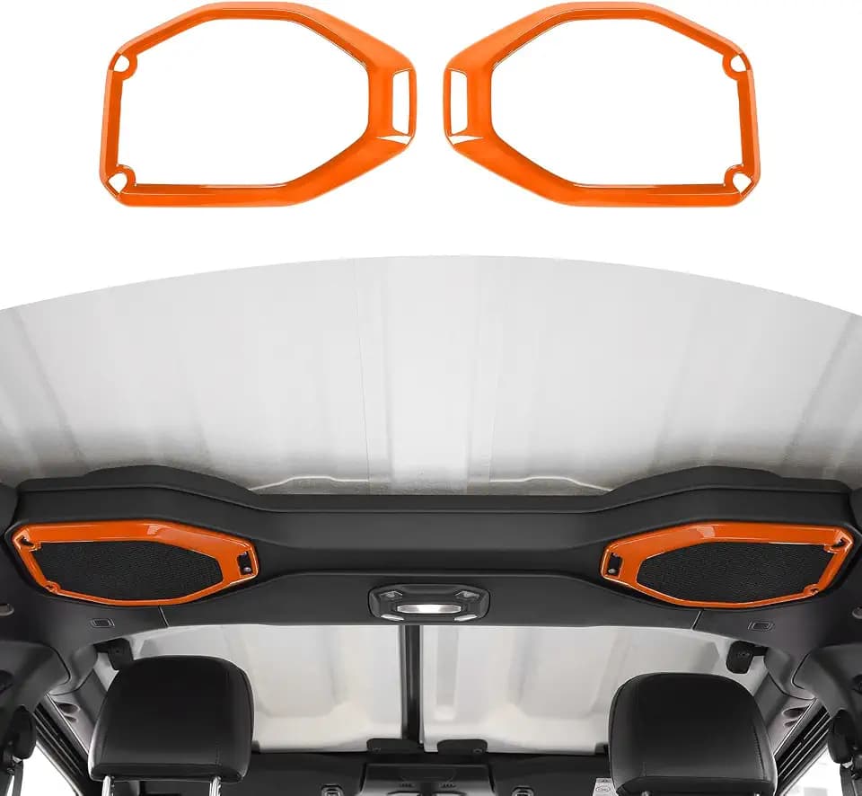 RT-TCZ Roof Speaker Trim for Jeep Wrangler JL JLU 2018–2023 & Gladiator JT 2020–2023, Orange ABS Top Speaker Cover Interior Accent, Peel and Stick Installation (2PCS)