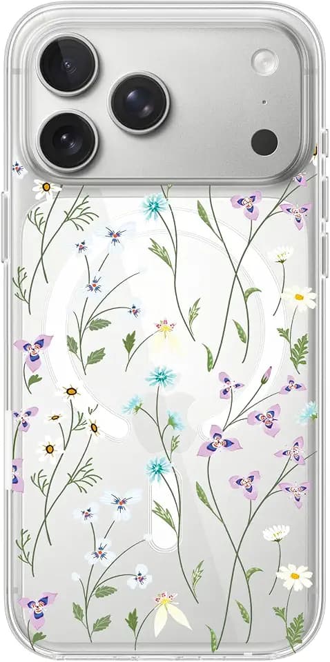Magnetic Case for iPhone 17 Pro,Slim Floral Flower Pattern Phone Cover for Girls Women,Shockproof TPU Bumper Hard Back Protective Phone Case,Compatible with MagSafe,(Clear/Branch Flower)