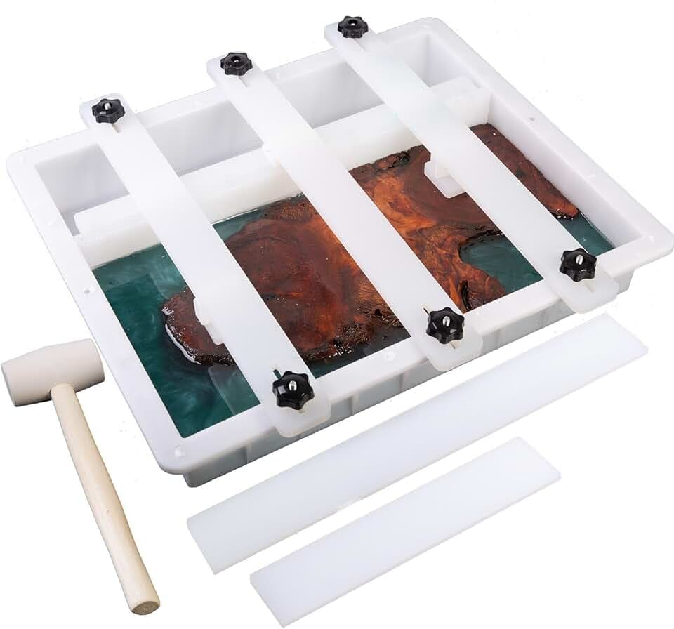 Kalinta Epoxy Mold with Divider Adjustable- 31x23x3in No-Seal Resin Mold Integrated Clamping System - Perfect for Beginners & Experienced Artists Alike - Ideal for Creative Resin Art Projects