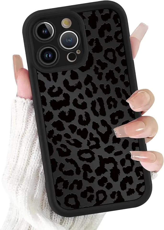 Cute Cheetah Print Phone Case for iPhone 15 Pro Max 6.7", Black