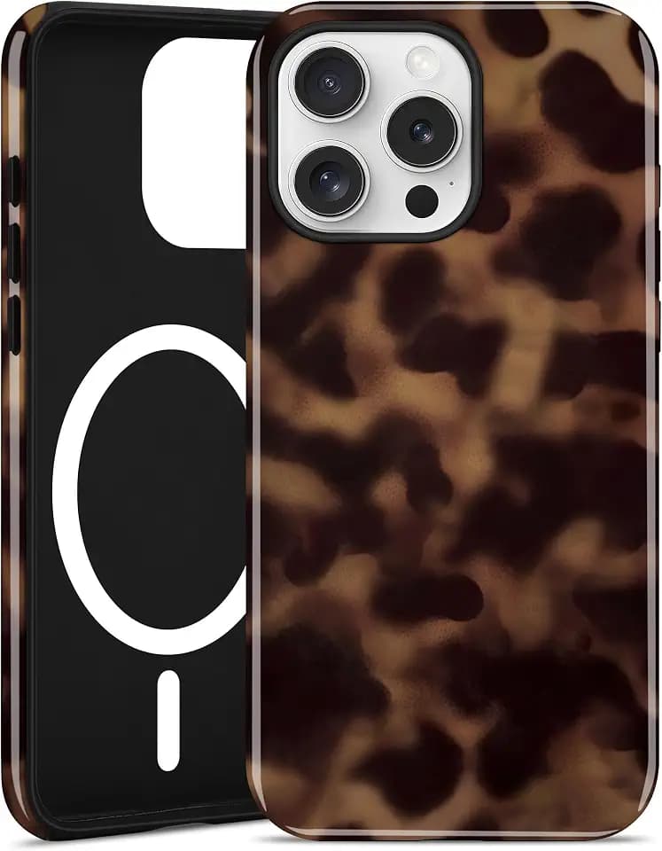 Magnetic Brown Tortoise Shell Phone Case for iPhone 14 Pro Max