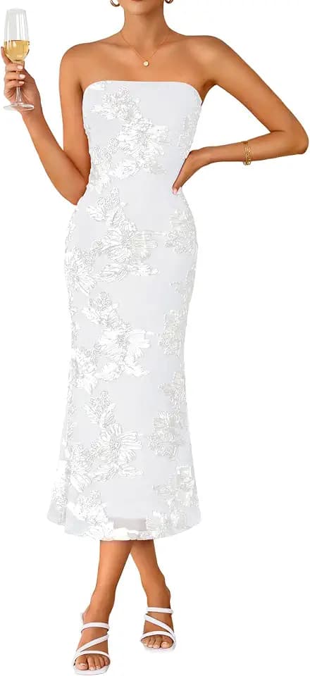 ZESICA 2026 Summer Strapless Floral Cocktail Wedding Guest Dress for Women