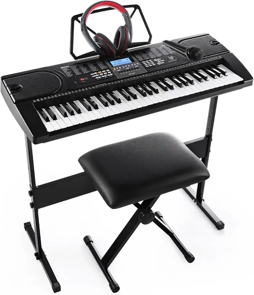 61-Key Electronic Keyboard Pack with Headphones,Microphone,Stand,Stool,and Power Supply-The electronic keyboards (Pack of 1)