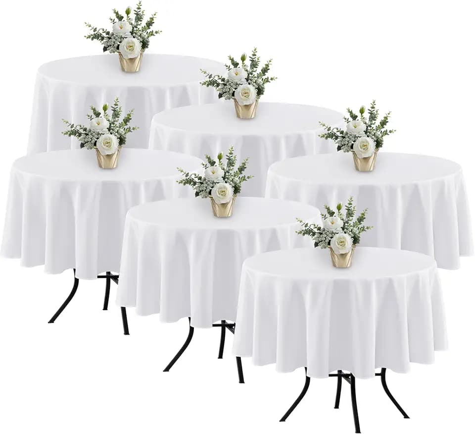 Fitable 6 Pack White Round Tablecloths 70 Inch for 36"-48" Tables