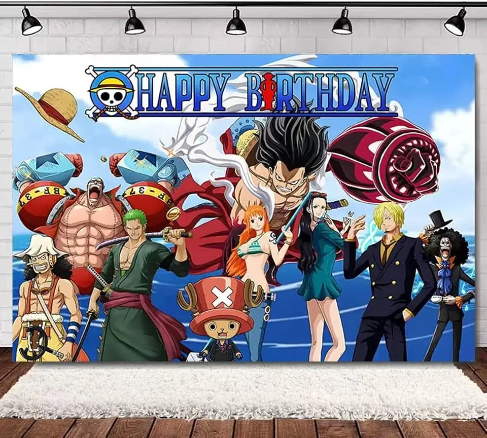 One Piece Anime Birthday Party Decorations, Happy Birthday Banner Backdrop for Birthday Party Supplies
