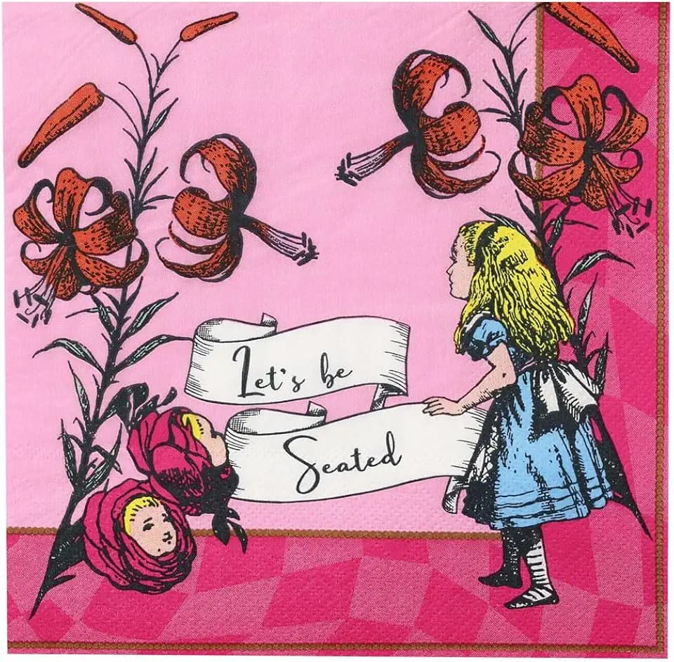 Talking Tables | 20 x Alice in Wonderland Disposable Paper Napkins, Mad Hatter Afternoon Tea Party Decorations Serviettes for Onederland Kids First Birthday Party, Baby Shower, Decoupage, Recyclable