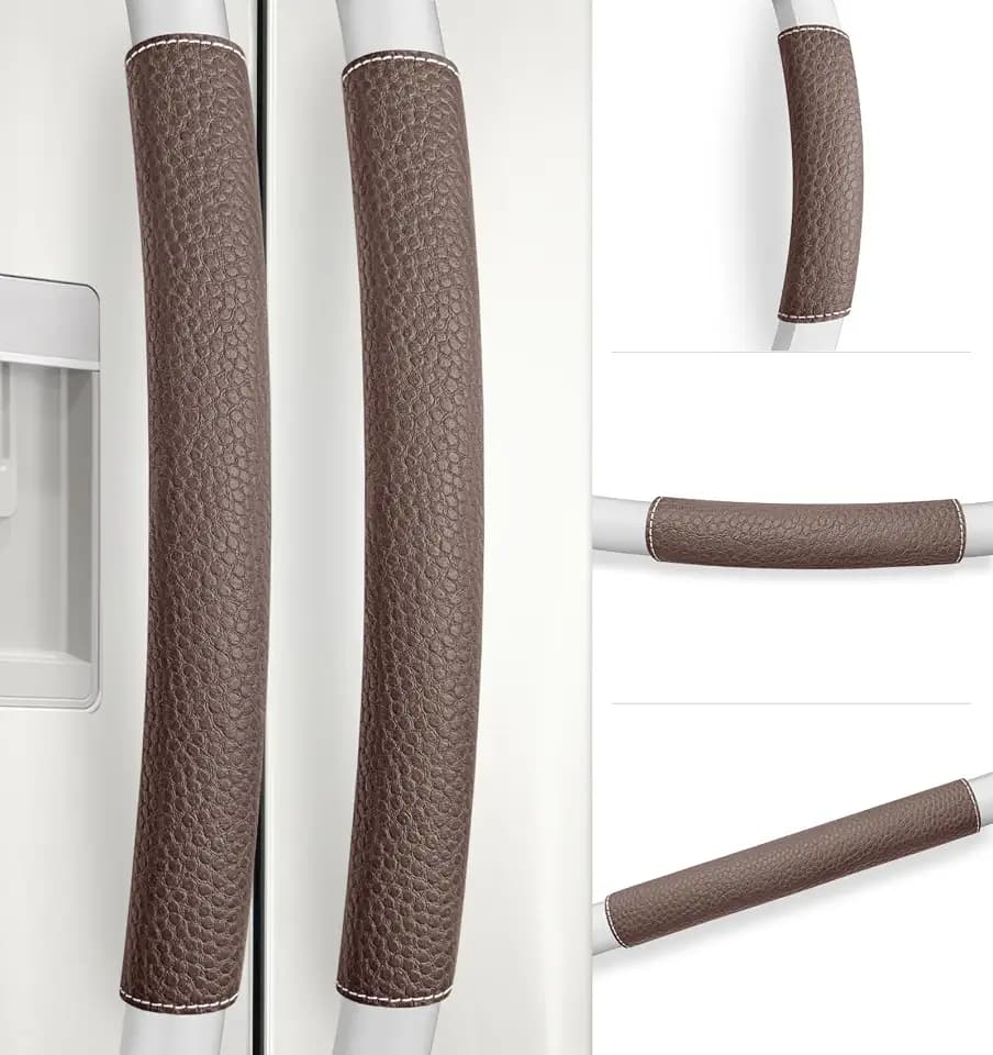 Refrigerator Handle Covers, 5 PCS, Adjustable Appliance Handle Covers, Keep Your Kitchen Clean, Microwave Oven Stove Dishwasher Handle Protector, Non Slip Fridge Handle Cover (Dark Brown)
