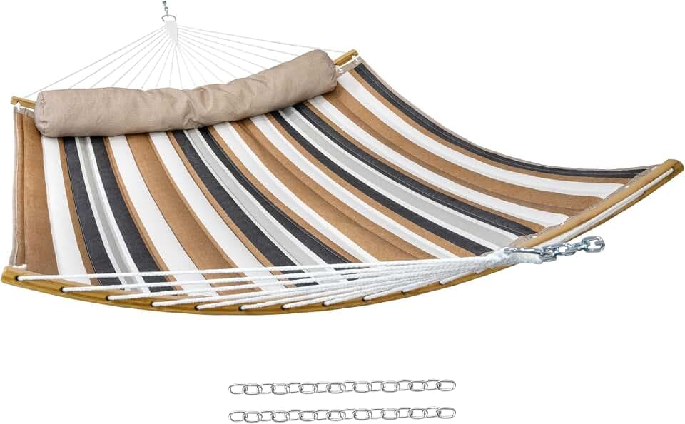 Sunnydaze Beech Curved Spreader Bar Quilted Hammock, Calming Desert
