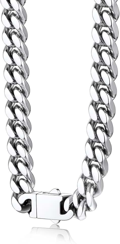 Bestyle Thick Stainless Steel Mens Cuban Link Chain, Black/Gold Chain for Men, No Tarnish & Durable Men Chain Necklace, 5/7/9/12mm Wide, 18"-30" Long, Gift Package