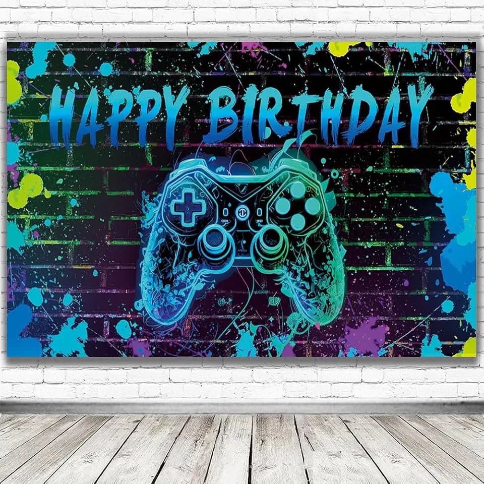 Video Game Happy Birthday Backdrop Banner Decorations for Teens Boys Men, Video Gaming Birthday Decoration Gaming Theme Party Background for Video Game Party Wall Decorations 72×44 Inch