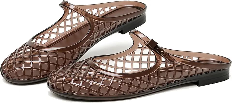 Jelly Mary Janes for Women Mesh Flats Clear Jellies Slides Mules