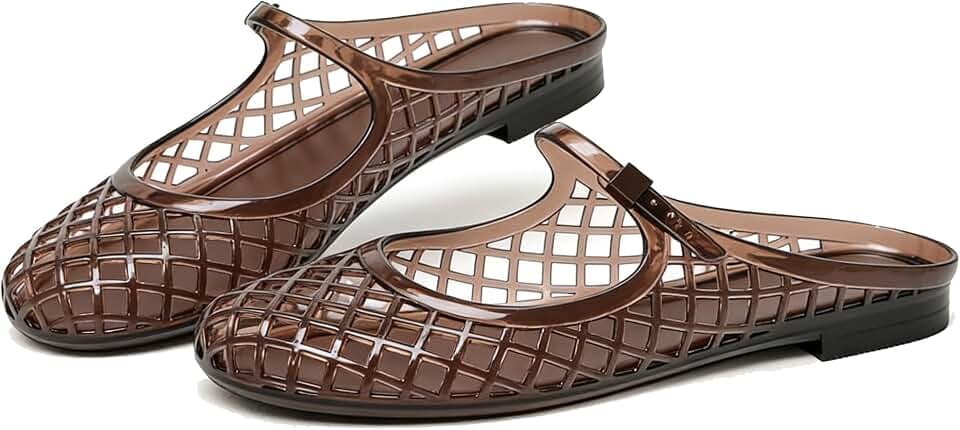 Jelly Mary Janes for Women Mesh Flats Clear Jellies Slides Mules