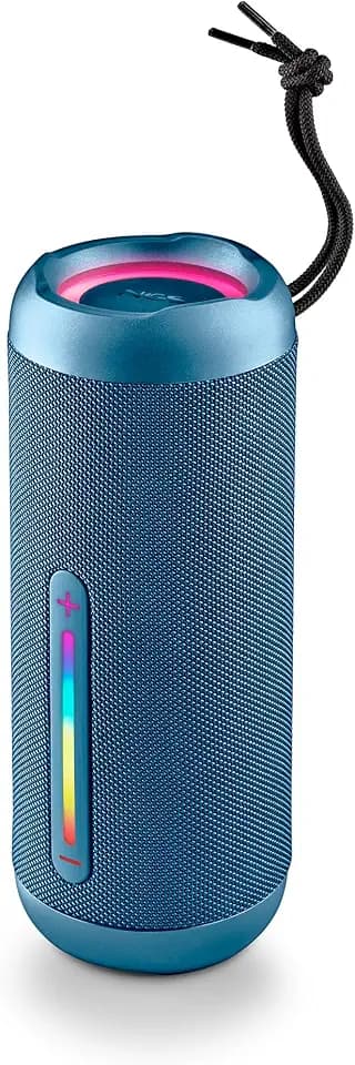 NGS Roller Furia 2 Blue – tragbarer Bluetooth 5.3-Lautsprecher, 30 W, IPX7-Wasserdicht, RGB-Lichter, True Wireless TWS, USB, 9-Stunden-Akku, Blau