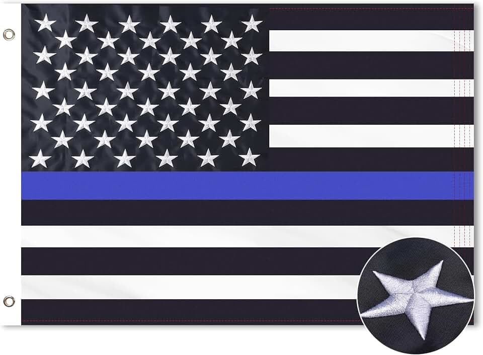 4x6 Thin Blue Stripe American Flag for Police Tribute Embroidered