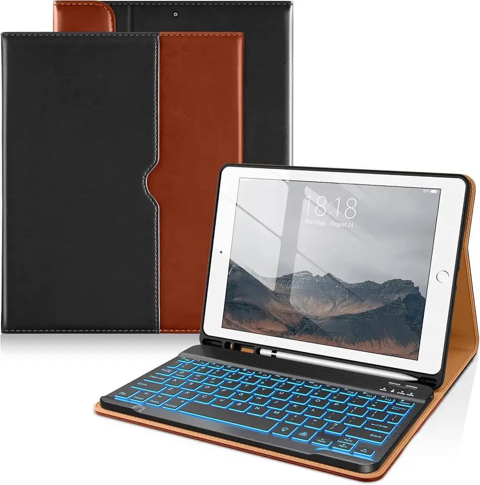 DTTO for iPad 9th/8th/7th Generation Case with Keyboard, Black Brown