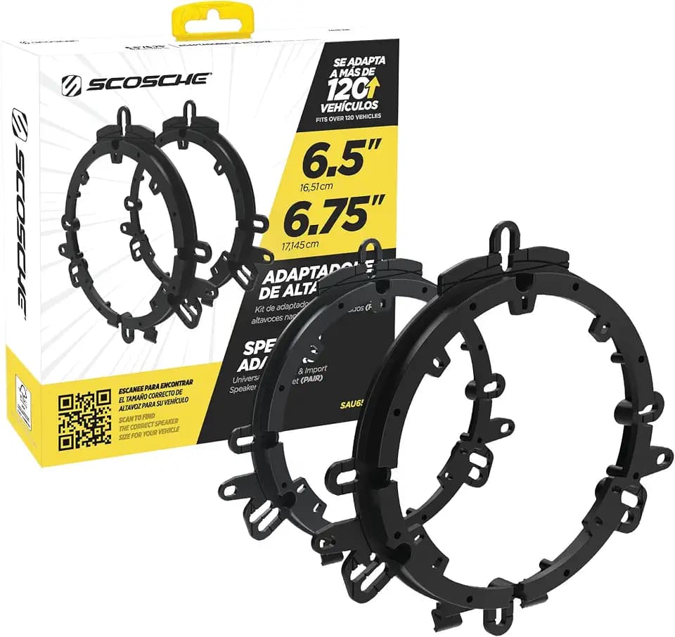 Scosche SAU65-MX3 6.5”-6.75” Speaker Adapters Compatible with Select 1995-2021 Vehicles - 6 1/2" to 6 3/4" Adapter Spacer for Car Door Speakers - Sold in Pairs - See Fit Guide in Image for Vehicles