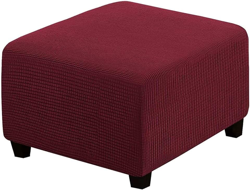 Kisbeibi Ottoman Schonbezug Cover, Elastisch Fußhocker Husse Waschbar Quadratisch Sofa Fußbank Abdeckung Möbel Beschützer(Weinrot)