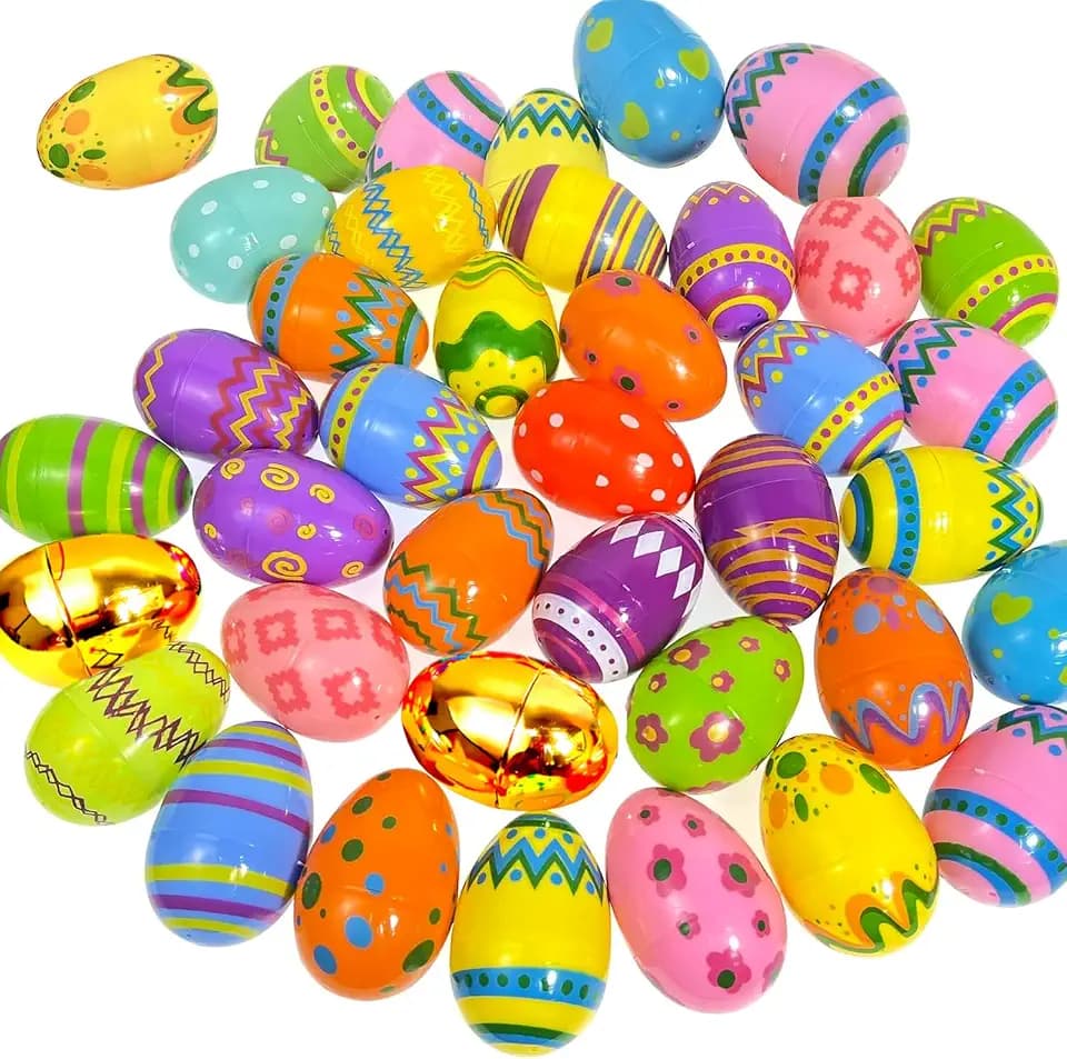 GiftExpress Pattern Color Easter Eggs - 50 Piece Assorted Bulk 2.3" x 1.75" Plastic Eggs w/ Hinge - Adult & Kid Party Toys for Gift Baskets or Egg Hunt Decor