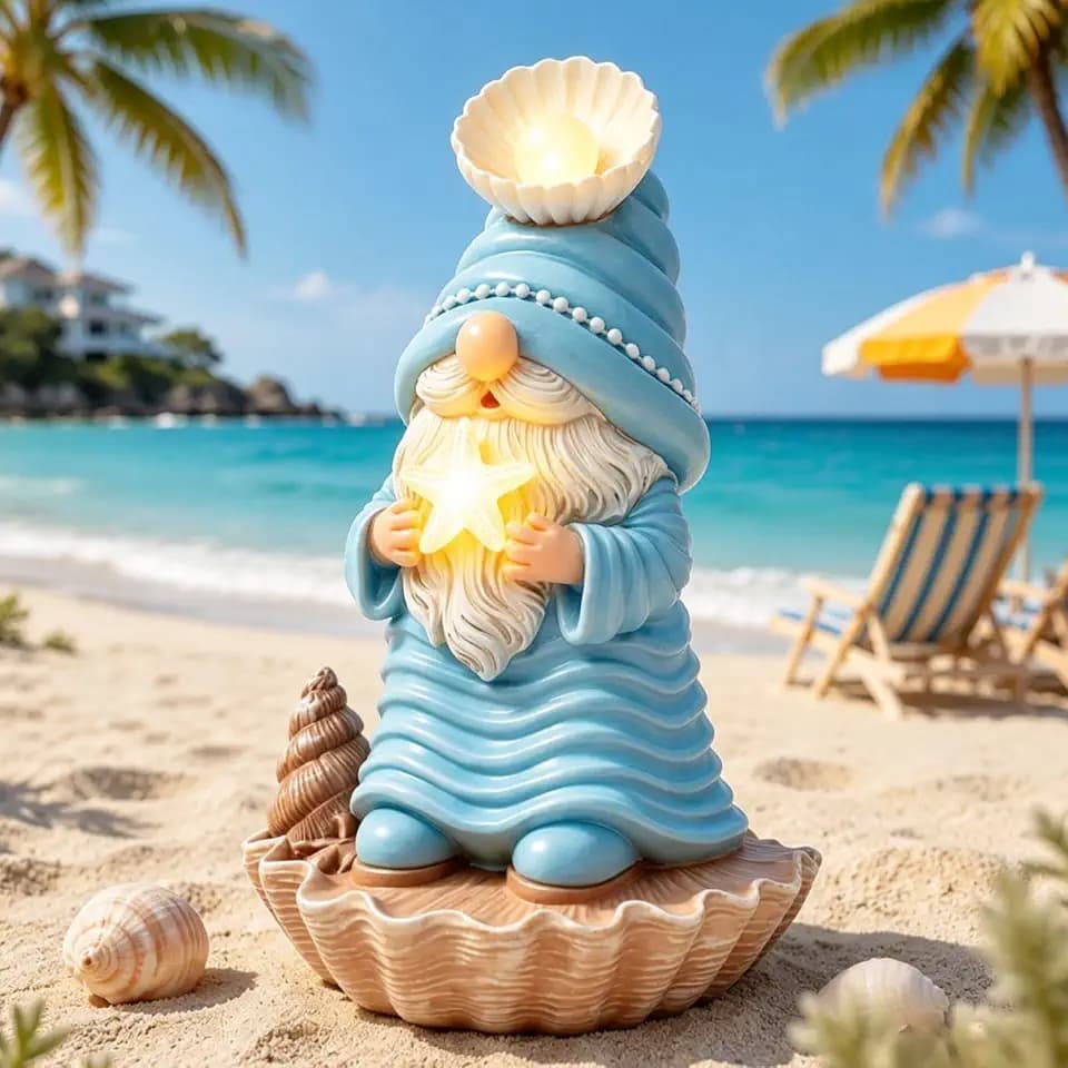 GIGALUMI Garden Gnome Statue, Solar Gnomes Ocean Themed Outdoor Decor