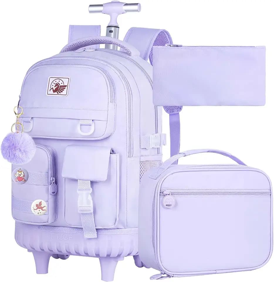 WZLVO Rolling Backpack for Girls, 21 inch Water Resistant Roller School Bag with Wheels, Wheeled Backpacks Set for Teen Women Elementary Travel - Purple