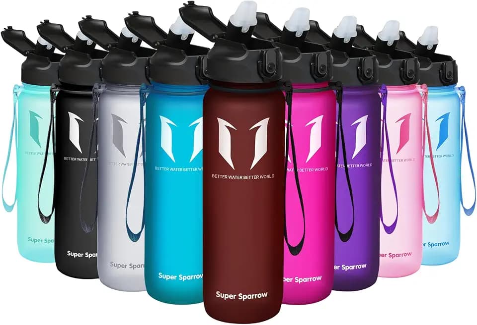 Super Sparrow Trinkflasche mit Strohhalm - Tritan Wasserflasche - 1L - BPA-Frei - Ideale Sportflasche - Auslaufsichere Trinkflaschen für Kinder - Leicht, Nachhaltig