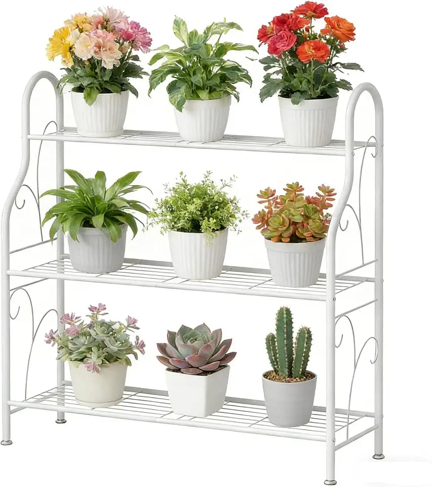 SORCEDAS Plant Stand Indoor Outdoor 3 Tier Metal Corner Flower Shelf