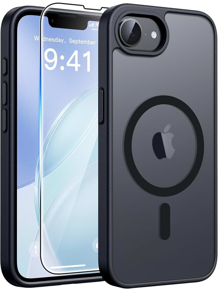 FNTCASE for iPhone 17e/16e Case Black: Translucent Compatible with MagSafe