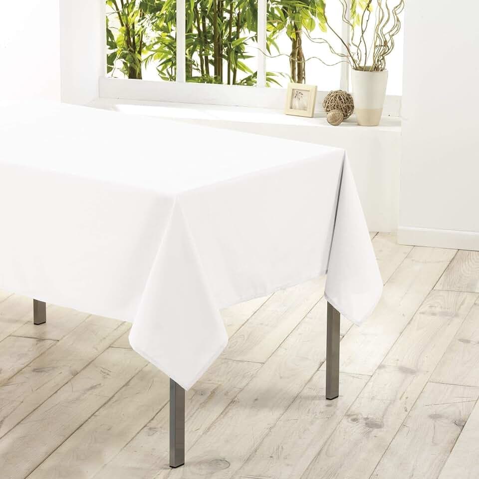 Douceur d'intérieur - 1720206, Tischdecke Rechteckige, 140 X 250 cm, Essentiel, Polyester Unifarben, Weiss, Weiß