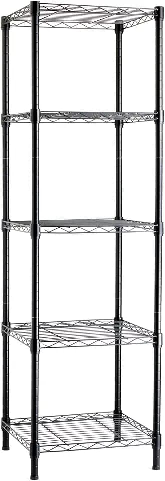 Amazon Basics Verstellbares Turmregal mit 5 Regalböden, Lagereinheit, Schwarz, 40.6 x 40.6 x 137.2 cm (T x B x H)