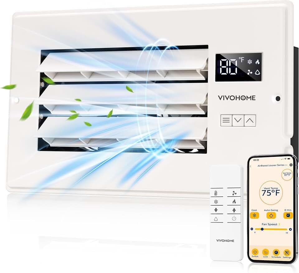VIVOHOME Register Booster Fan - 6'' x 10'' Opening with Adjustable Louver