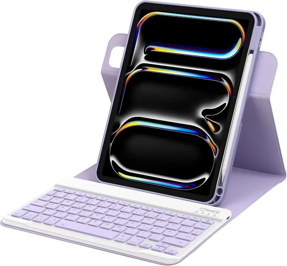 Bettdow für iPad Pro 11" M4 2024 Tastatur Hülle, Hoch-/Querformat Verwenden, QWERTZ Layout Abnehmbarer Tastatur, Hülle mit Stifthalter für iPad Pro 11 Zoll M4 2024, Lila