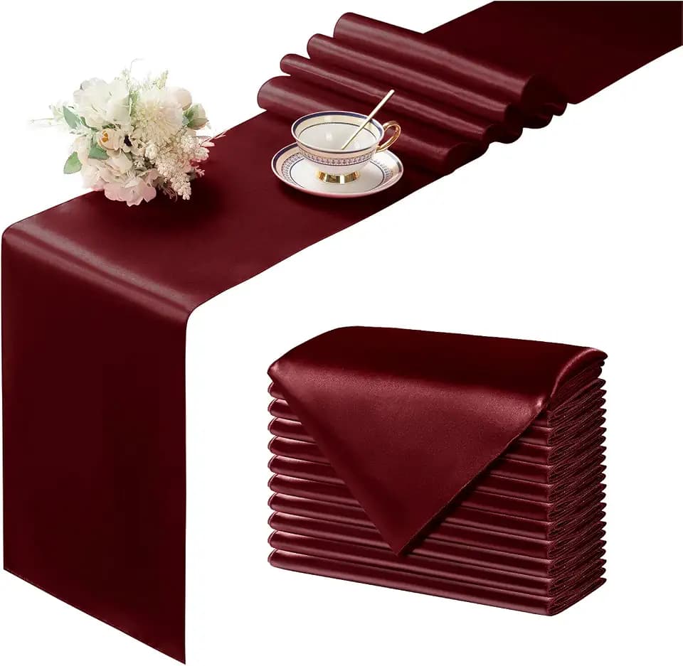 Manyshofu Maroon Satin Table Runner 12x108 - 12 Pieces