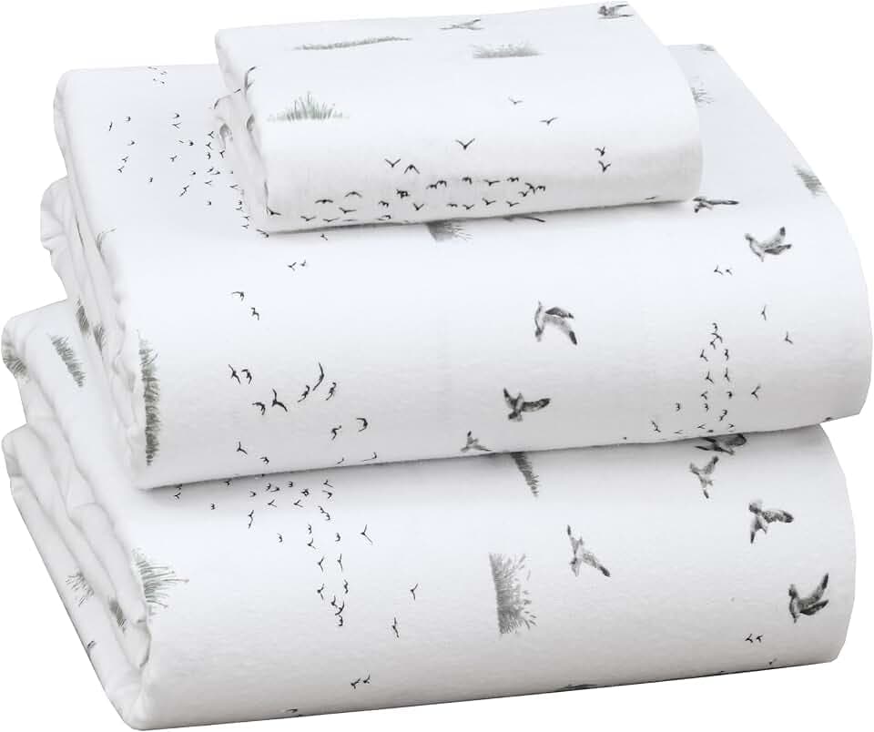 RUVANTI 100% Cotton Flannel Sheets Twin Size, 3 PCs, Sky Ballet