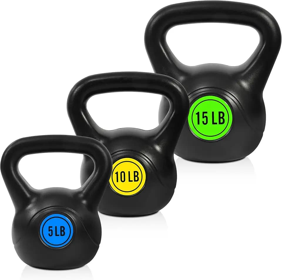 HULKFIT Kettlebell Sets Wide Grip 3 or 4 Piece Kettlebells Exercise Fitness Weight Set, 30-50LB Set, Black