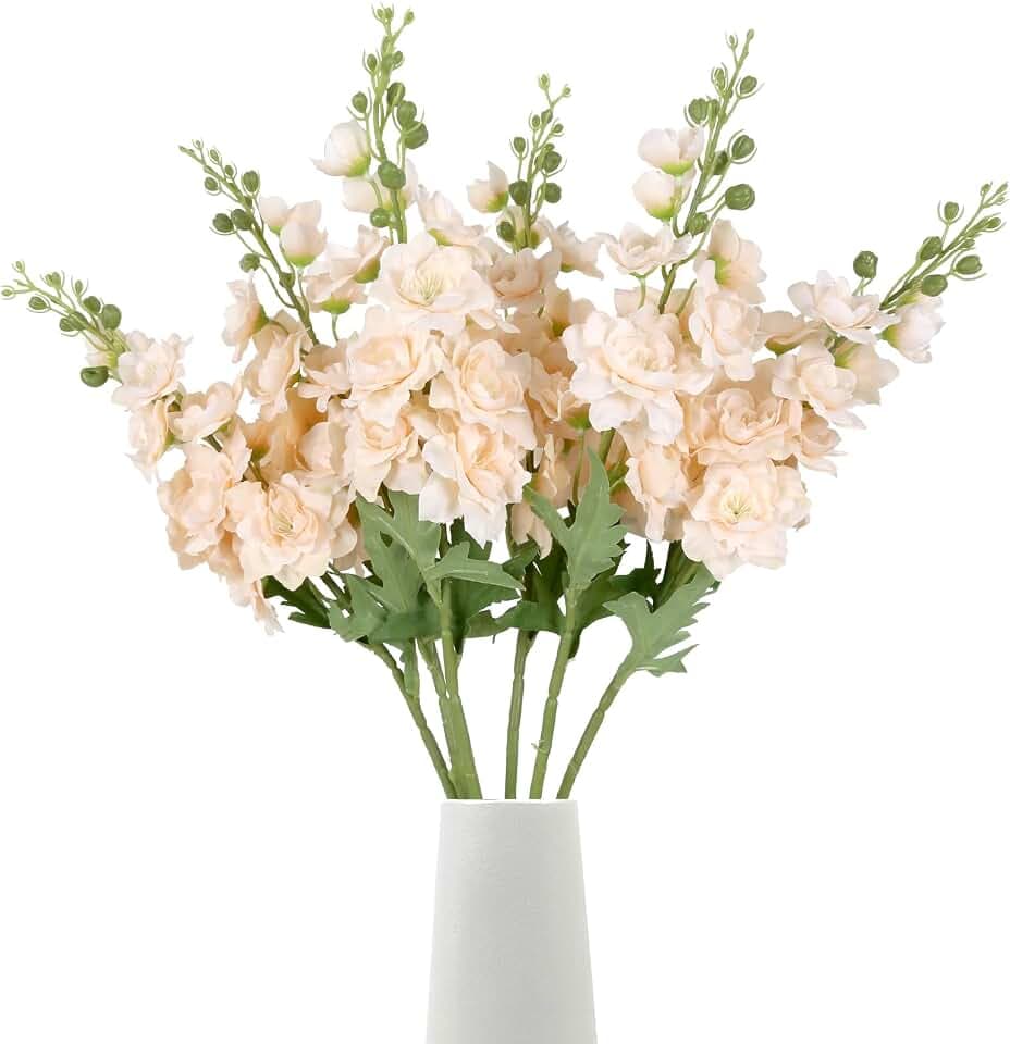 Champagne Delphinium Artificial Flower 6PCS Champagne Larkspur Silk Delphinium Flowers 29.52" Long Stem Fake Flower for Tall Vase Wedding Floral Arrangements Home Table Decor(Champagne)