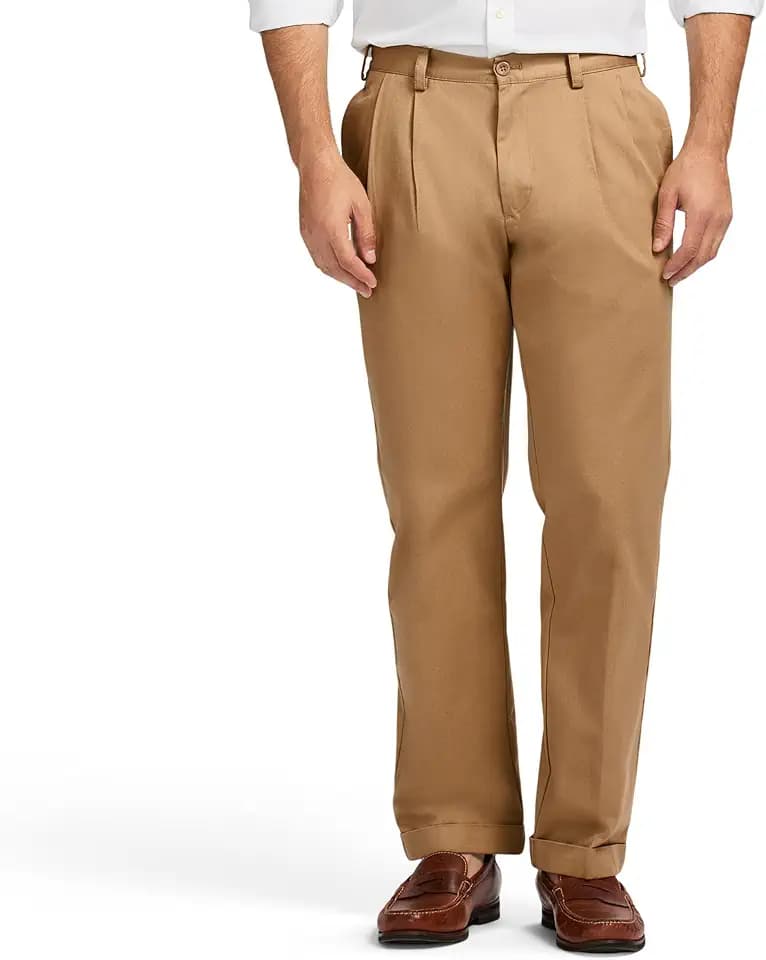 Izod Herren Hose American Chino Doppelfaltenhose, Klassische Passform