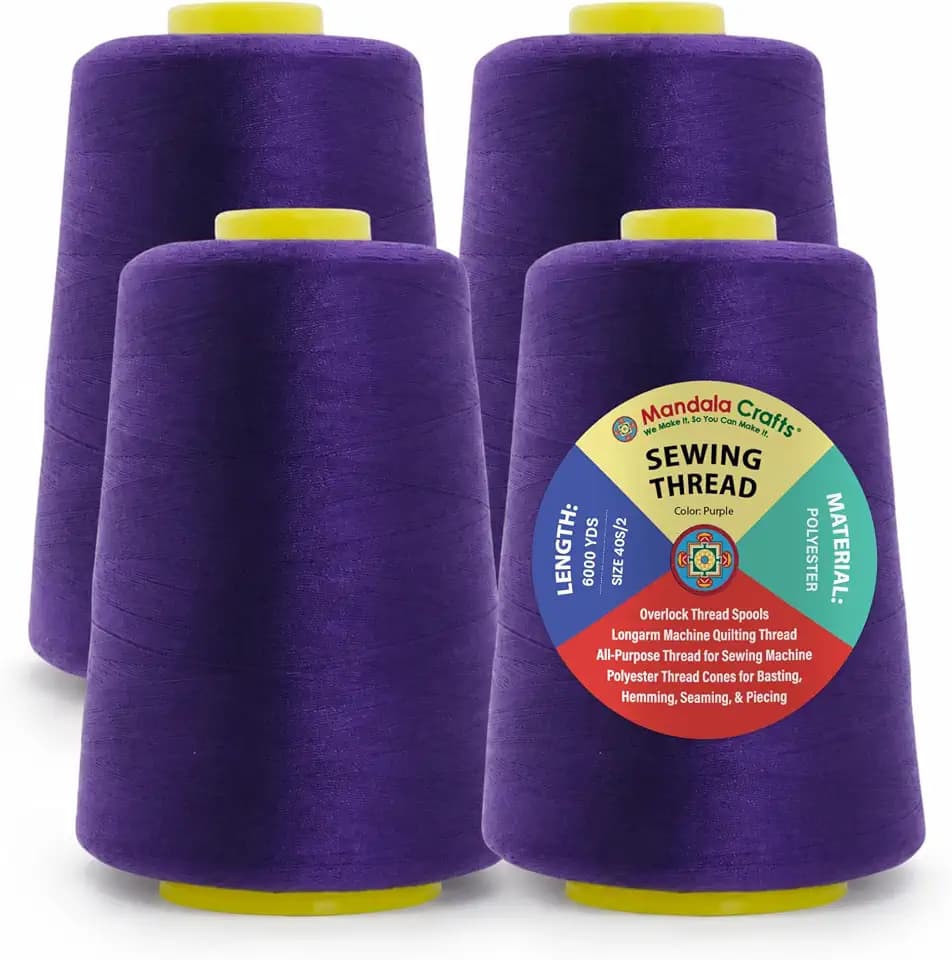 Mandala Crafts 40S/2 Purple Polyester 4 Pack of Serger Threads Cones