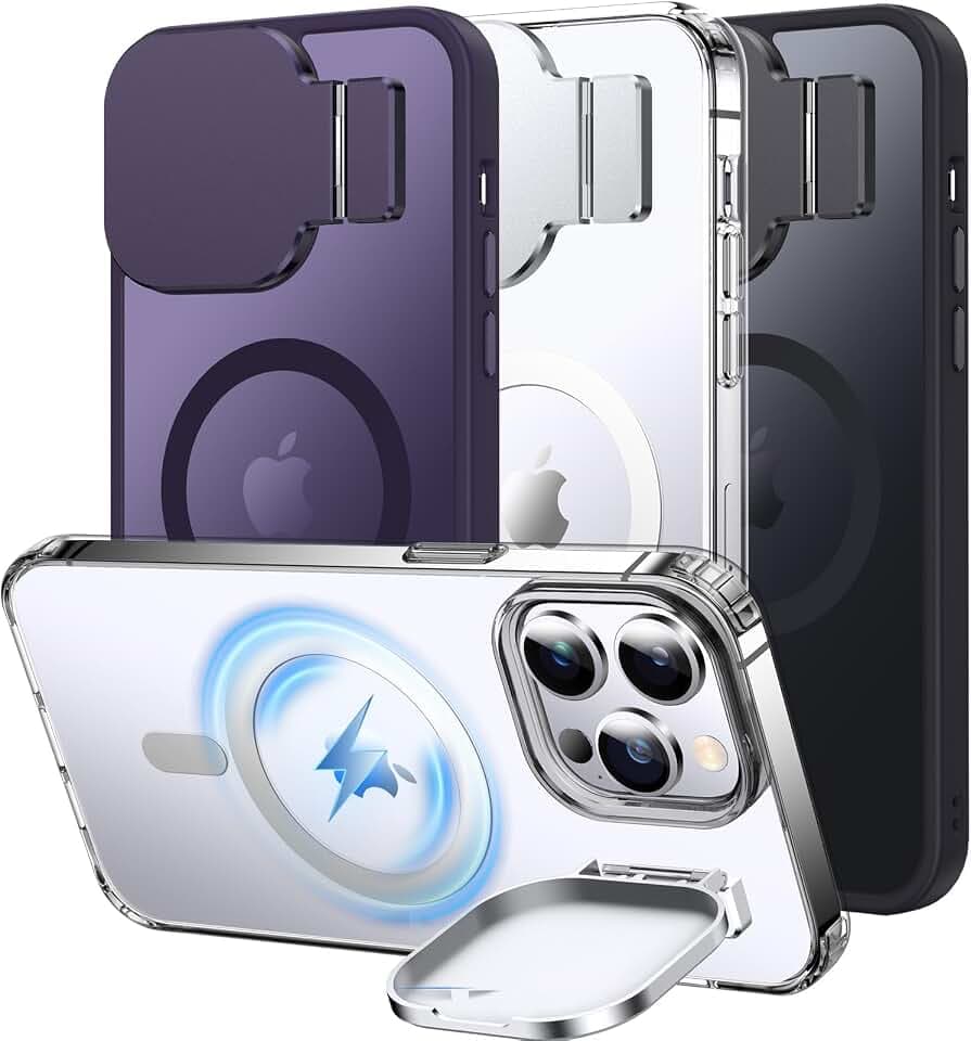 Silverback for iPhone 14 Pro Case with Stand, MagSafe-Compatible Case with Built-in Camera Cover,Magnetic Phone Case Shockproof DustProof Cover for iPhone 14 Pro - Clear