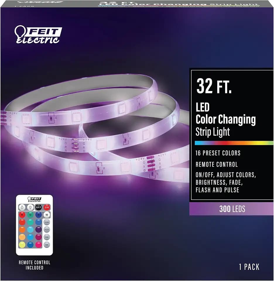 Feit Electric LED Strip Light - 32 ft Multicolor Tape Light with Remote