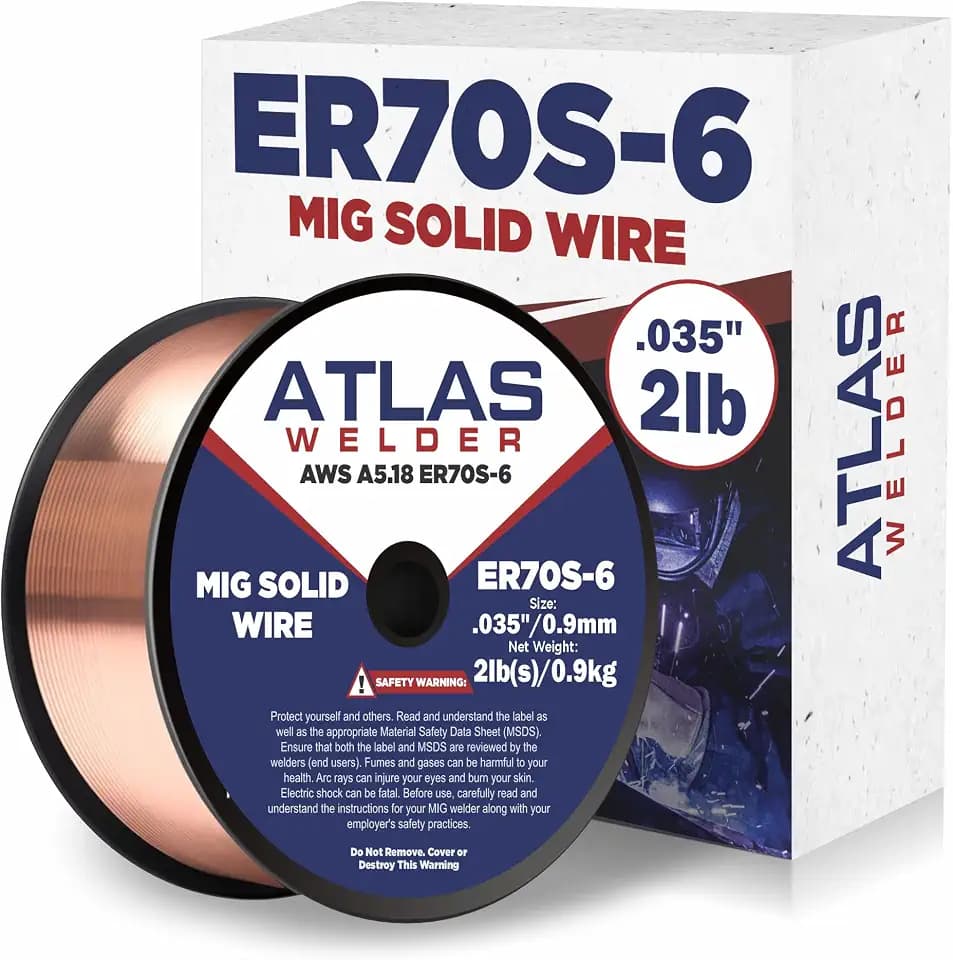 ATLASWELDER Solid MIG Welding Wire, ER70S-6 .035 Inch 2LB with Low Spatter and High Levels of Deoxidizers for All Position Gas Welding
