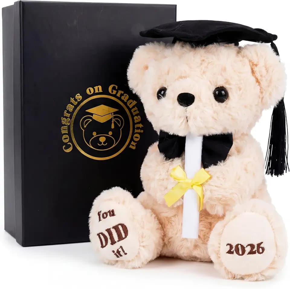 2026 Graduation Gifts for Kids, 8 Inch Plush Graduation Bear in Gift Box, Cute Stuffed Animal Souvenir for Kindergarten, Preschool & Elementary Grad, Soft Present for Boys Girls