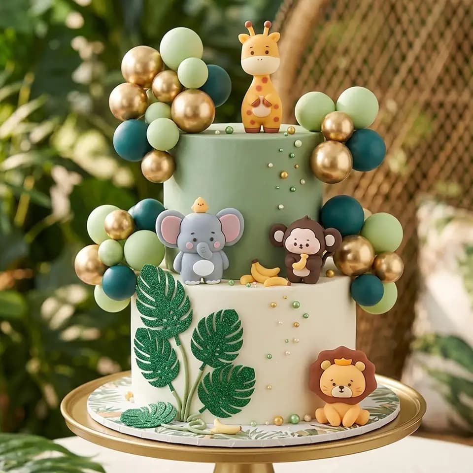 19 PCS Jungle Safari Cake Toppers 3D Animal Cake Decorations Wild One Baby Shower Cake Topper Set Jungle Theme Birthday Party Cupcake Toppers Dessert Table Decor Supplies