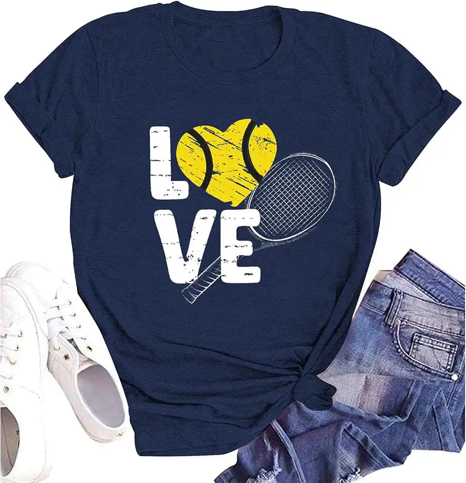SUWATOIN Tennis-Shirts für Damen, Tennis-Liebhaber, niedliches Tennis-Herz-T-Shirt