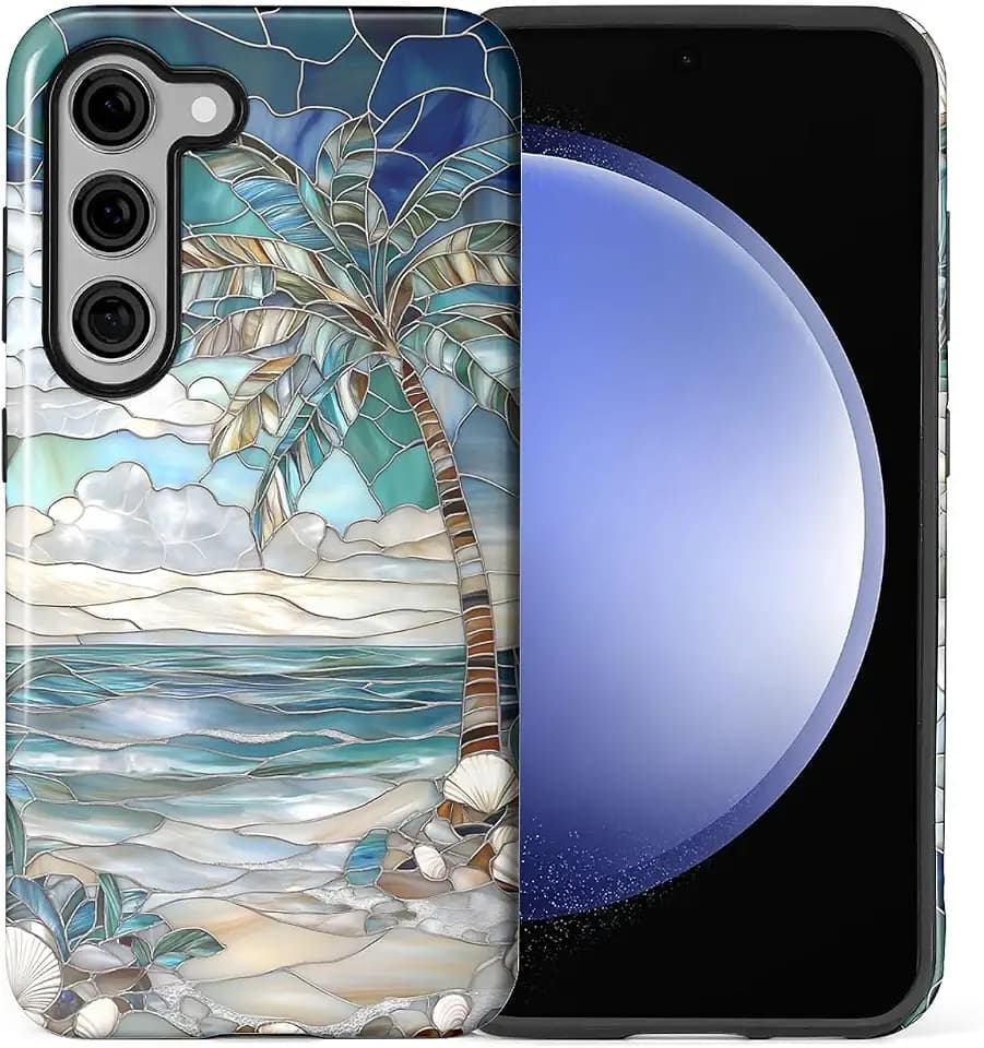 Case for Samsung Galaxy S24 FE,Anti-Scratch Full-Body Cover Shockproof Slim Design Case,PC Hard Shell & Silicone Inner Bumper -Beach Palm Tree