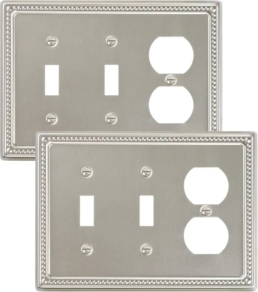2-Pack Combo Duplex/Double Toggle Light Switch Cover Plate, Brushed Nickel