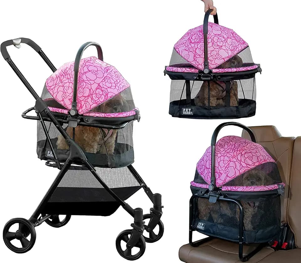 Pet Gear 3-in-1-Reisesystem, View 360 Kinderwagen verwandelt sich in Tragetasche und Sitzerhöhung mit Easy Click N Go Technologie, für kleine Hunde und Katzen, 4 Farben