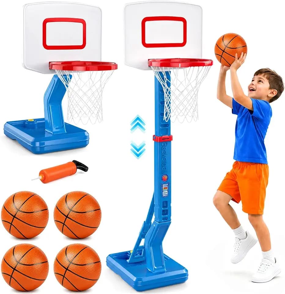 Sitodier Basketballkorb für Kinder, höhenverstellbar (70–138 cm), für Jungen und Mädchen im Alter von 3 bis 8 Jahren, Sportspielzeug für Kleinkinder mit 4 Bällen und Pumpe, für drinnen und draußen
