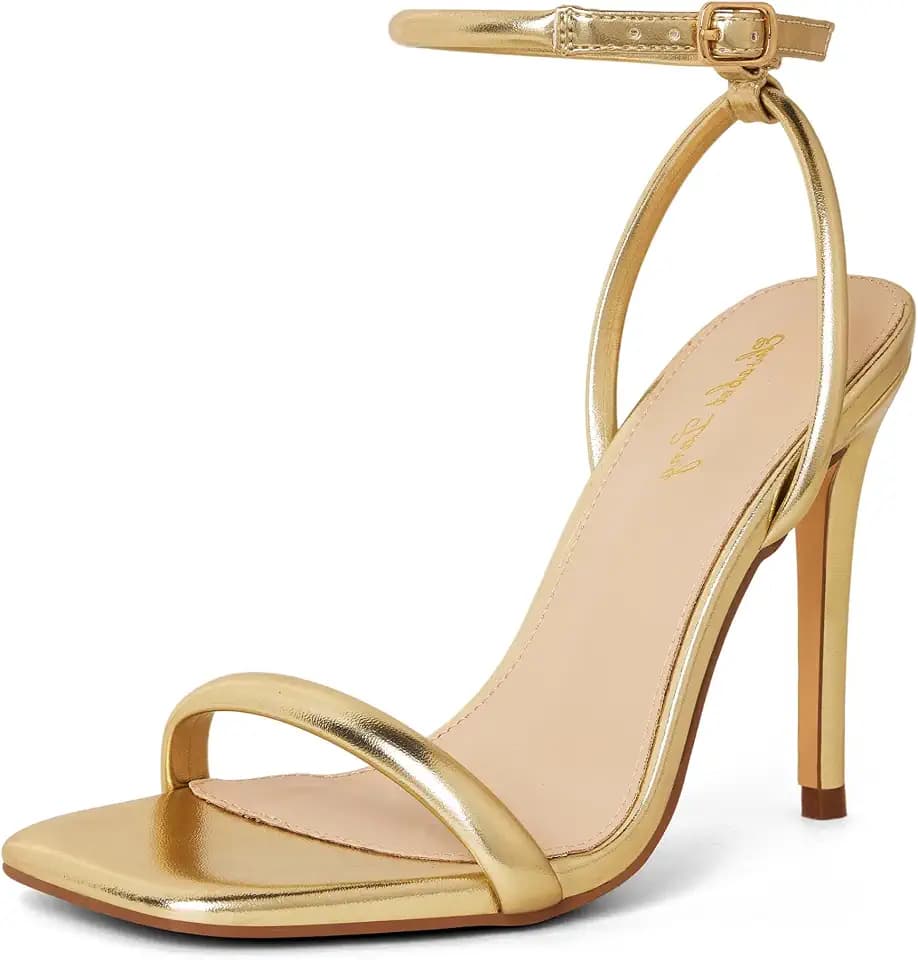 Elisabet Tang Women’s Stilettos Heeled Sandals Open Square Toe Heels,4 Inch Open Toe Strappy Sexy High Heels Ankle Strap Buckle Heels for Party Wedding Dress Daily Wear Shoes